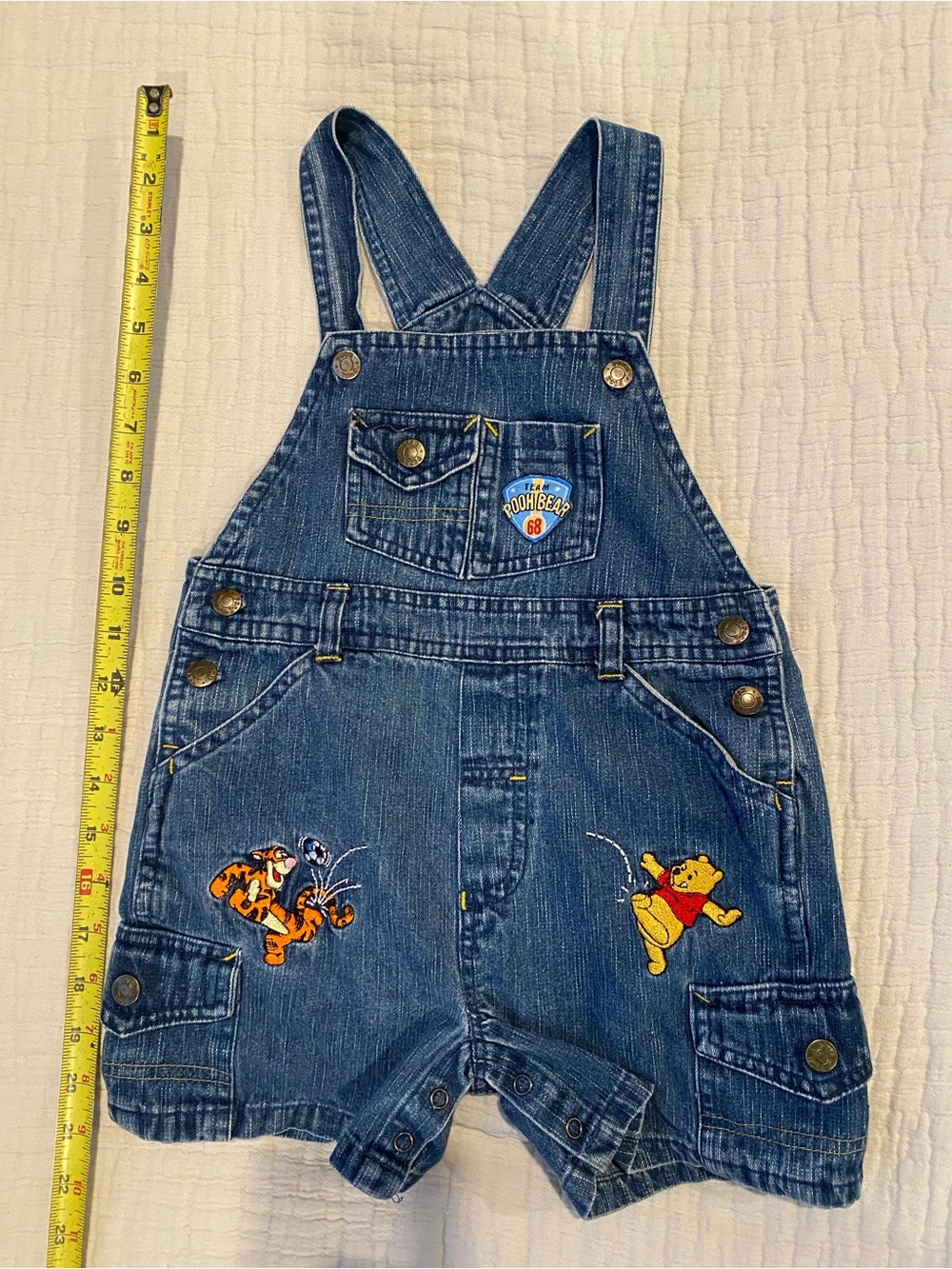 Disney Blue Denim Winnie the Pooh & Tigger Short Overalls size 24 months
